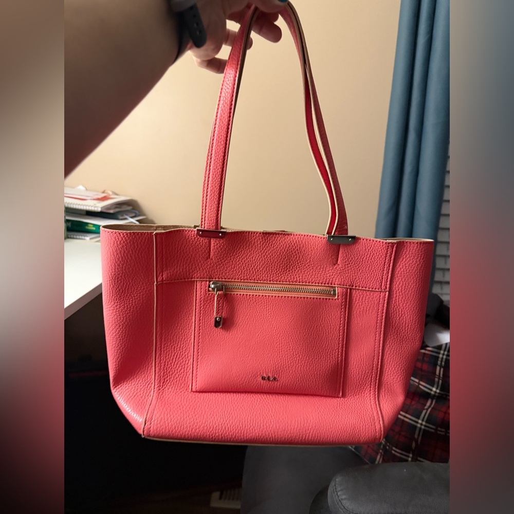 Lauren Ralph Lauren Pink Leather Tote Bag (some peeling on handles see photo)